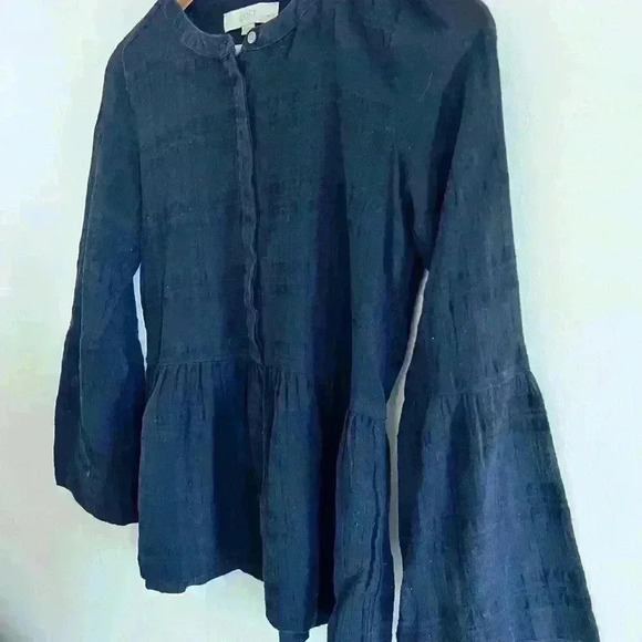 LOFT Baby Doll Navy Blue Boho Bohemian Sheer Bell Sleeves Blouse XXS Petite - Picture 10 of 11